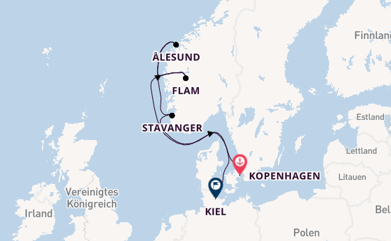 Norwegen ab Kopenhagen, Dänemark auf der Costa Diadema