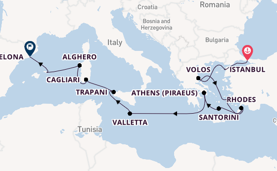 Mediterranean Sea from Istanbul, Turkey with the Seabourn Ovation 