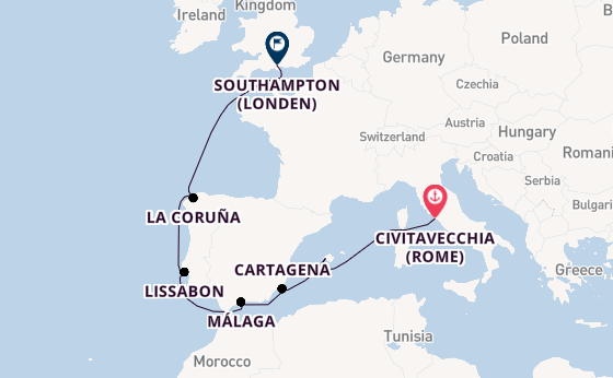 Westelijke Middellandse Zee vanaf Civitavecchia (Rome), Italië met de Queen Victoria