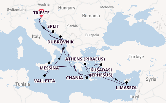 Eastern Mediterranean from Trieste, Italy with the Enchanted Princess