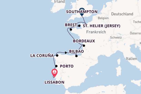 Vereinigtes Königreich ab Lissabon, Portugal auf der Seven Seas Voyager