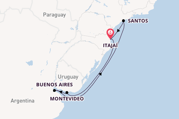 South America from Itajaí, Brazil with the Costa Diadema