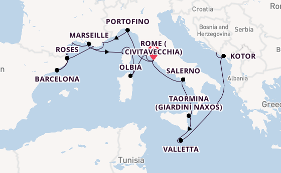 Western Mediterranean from Rome (Civitavecchia), Italy with the Seabourn Ovation 