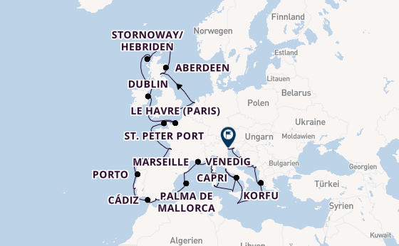 Mittelmeer ab Tilbury, Großbritannien auf der Insignia