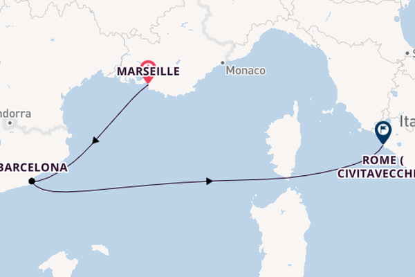 Western Mediterranean from Marseille, France with the Costa Smeralda