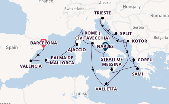 Mediterranean Sea from Barcelona, Spain with the Queen Elizabeth