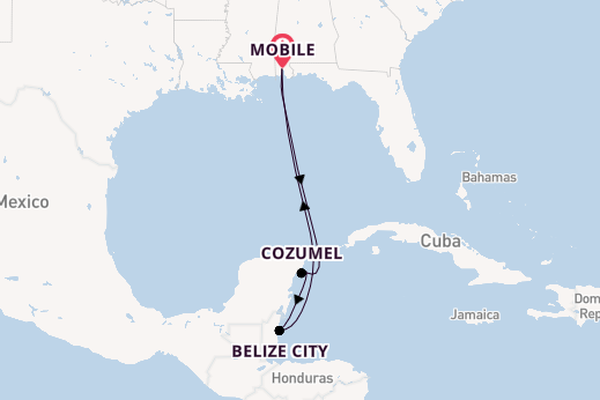 Western Caribbean from Mobile, Alabama, USA with the Carnival Valor