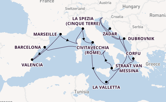 Middellandse Zee vanaf Triëst, Italië met de Queen Elizabeth