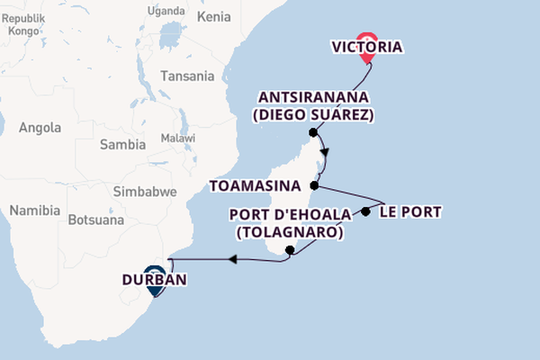 Indischer Ozean ab Victoria, Seychellen auf der Amadea