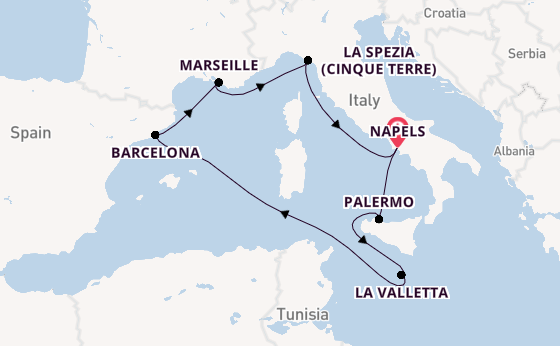 Westelijke Middellandse Zee vanaf Napels, Italië met de MSC Seaview