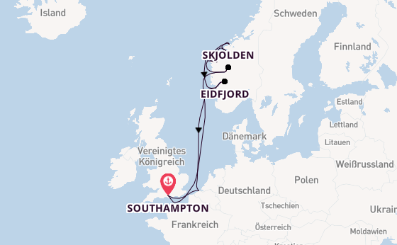 Norwegen ab Southampton, Großbritannien auf der Aurora