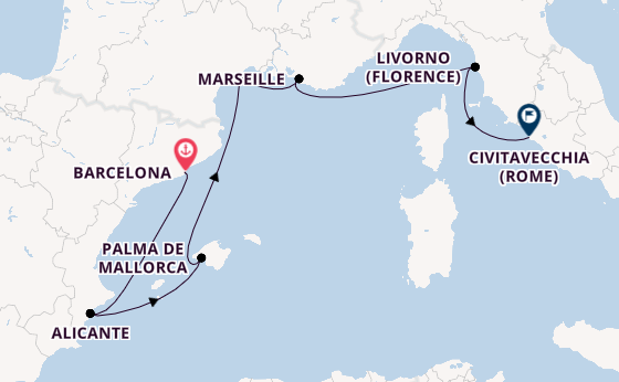 Westelijke Middellandse Zee vanaf Barcelona, Spanje met de Allura