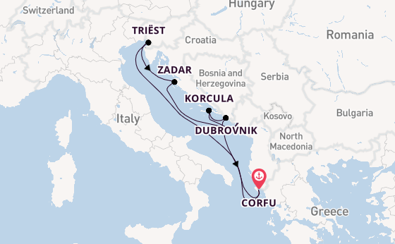 Oostelijke Middellandse Zee vanaf Corfu, Griekenland met AIDAblu