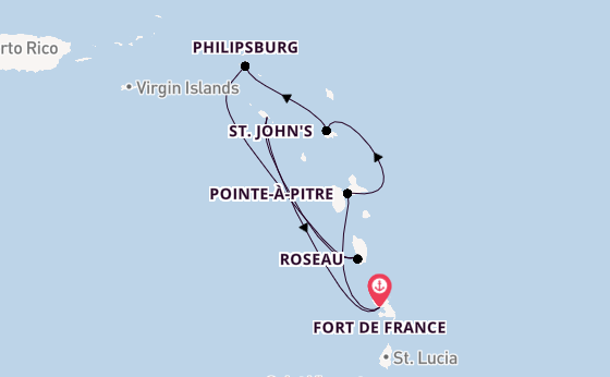 Südliche Karibik ab Fort de France, Martinique auf der MSC Meraviglia