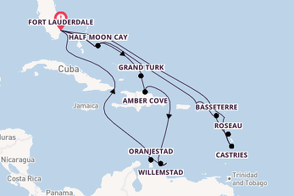 Caribbean vanaf Fort Lauderdale, Verenigde Staten met de Koningsdam
