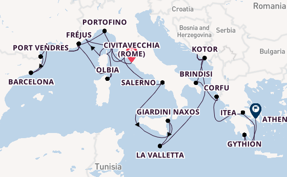Middellandse Zee vanaf Civitavecchia (Rome), Italië met de Seabourn Ovation