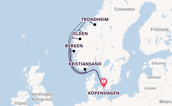 Norwegen ab Kopenhagen, Dänemark auf der Silver Dawn