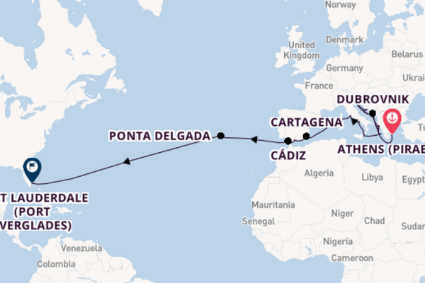 Journey from Athens (Piraeus) to Fort Lauderdale (Port Everglades) via Rome (Civitavecchia)