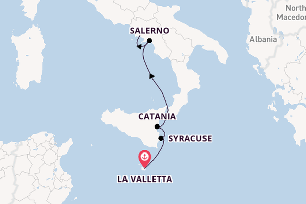Westelijke Middellandse Zee vanaf La Valletta, Malta met de Le Laperouse