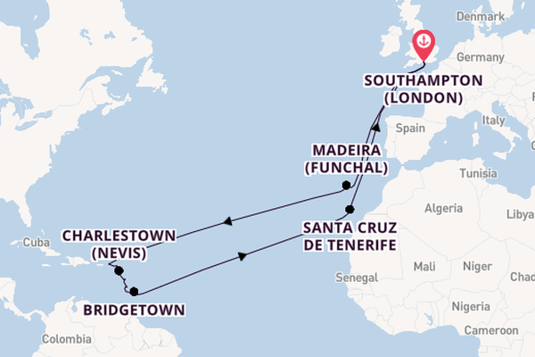 Caribbean from Southampton, England with the Queen Victoria