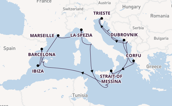Mediterranean Sea from Rome (Civitavecchia), Italy with the Queen Elizabeth