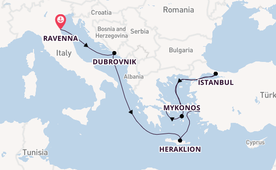Middellandse Zee vanaf Ravenna, Italië met de Norwegian Gem