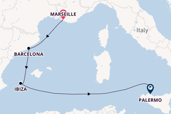 Westelijke Middellandse Zee vanaf Marseille, Frankrijk met de Costa Smeralda