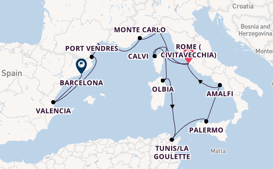Western Mediterranean from Rome (Civitavecchia), Italy with the Seabourn Ovation 