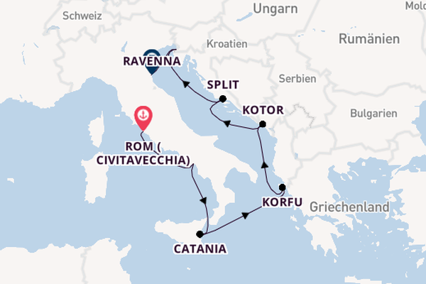 Mittelmeer ab Rom (Civitavecchia), Italien auf der Norwegian Gem