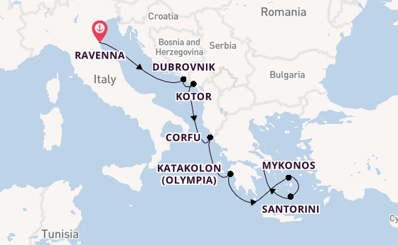 Eastern Mediterranean from Ravenna, Italy with the Norwegian Sun