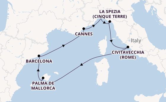 Westelijke Middellandse Zee vanaf Genua, Italië met de MSC Grandiosa
