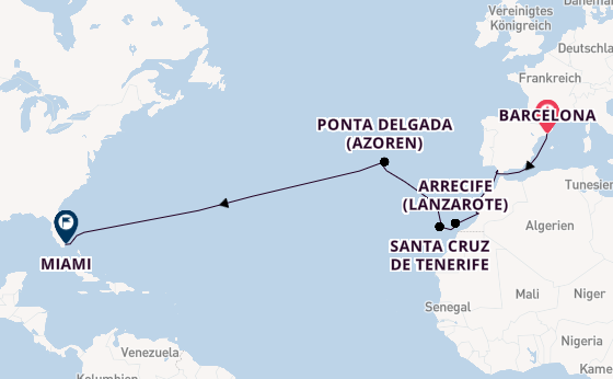 Transatlantik ab Barcelona, Spanien auf der Norwegian Gem