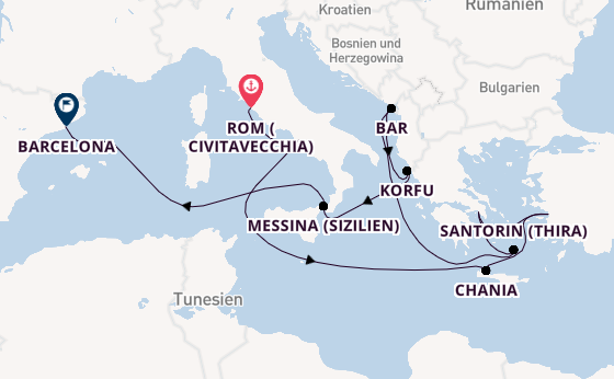 Mittelmeer ab Civitavecchia (Rom), Italien auf der Sun Princess