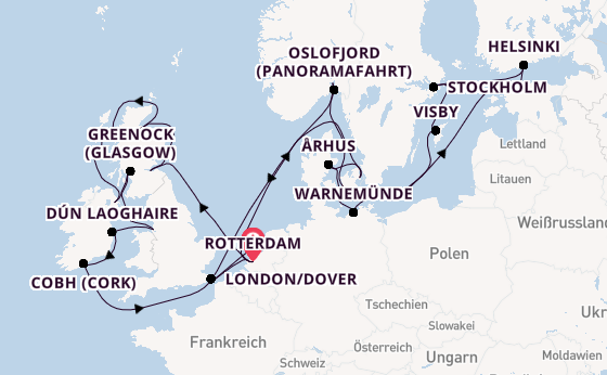 Britische Inseln ab Rotterdam, Niederlande auf der Nieuw Statendam