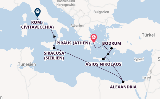 Mittelmeer ab Piräus (Athen), Griechenland auf der Azamara Journey