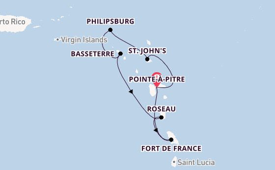 Southern Caribbean from Pointe-à-Pitre, Guadeloupe with the MSC Meraviglia