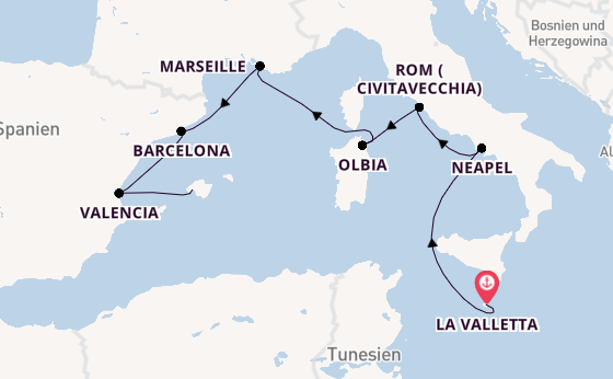 Westliches Mittelmeer ab La Valletta, Malta auf AIDAblu