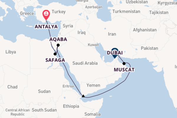 Midden-Oosten vanaf Antalya, Turkije met de Mein Schiff 4