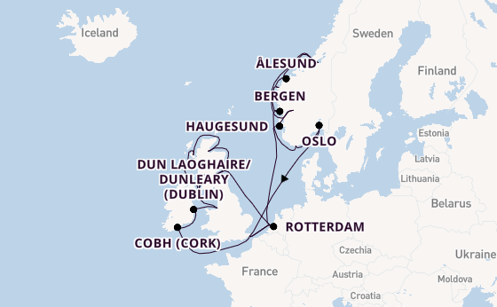 British Isles from London (Dover), England, United Kingdom with the Nieuw Statendam