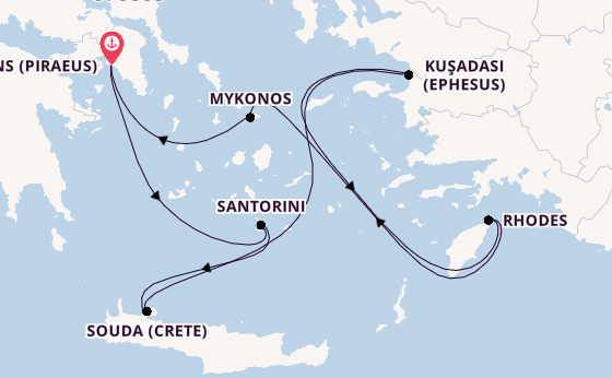 Eastern Mediterranean from Athens (Piraeus), Greece with the Oosterdam