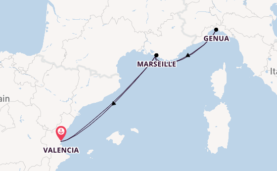 Westelijke Middellandse Zee vanaf Valencia, Spanje met de MSC Musica
