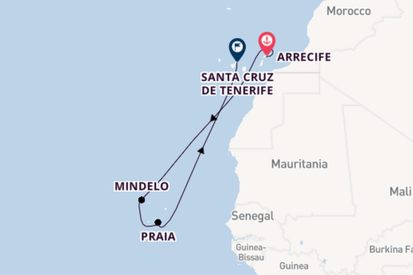 Cruise from Arrecife to Santa Cruz de Tenerife via Mindelo