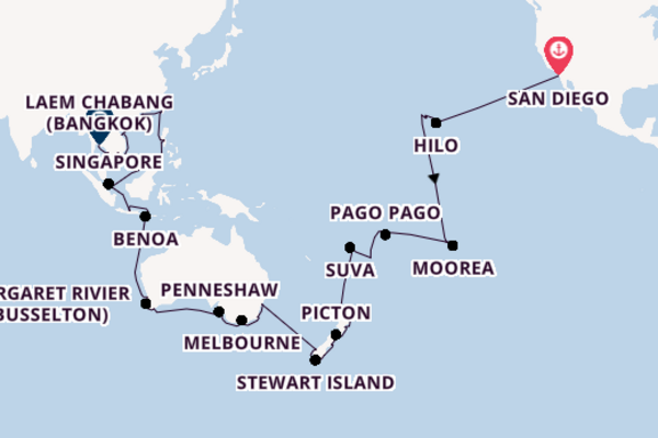 Transpacifisch vanaf San Diego, Verenigde Staten met de Azamara Onward