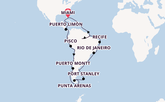 South America from Miami, Florida, USA with the Seven Seas Voyager
