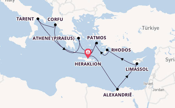 Oostelijke Middellandse Zee vanaf Heraklion, Griekenland met de Mein Schiff 5