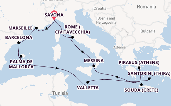 Mediterranean from Savona, Italy with the Costa Fascinosa