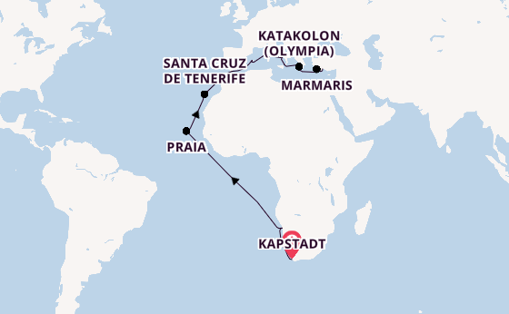 Mittelmeer ab Kapstadt, Südafrika auf AIDAblu
