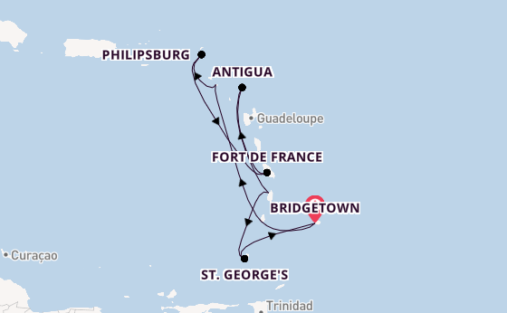 Southern Caribbean from Bridgetown, Barbados with the Iona