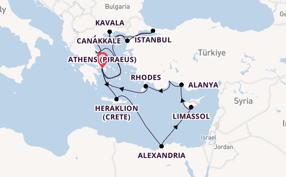 Eastern Mediterranean from Athens (Piraeus), Greece with the Azamara Journey