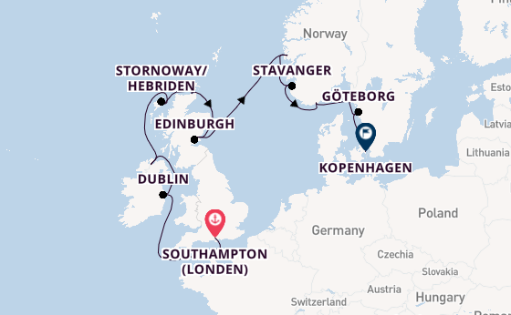Britse Eilanden vanaf Southampton (Londen), Engeland met de Marina